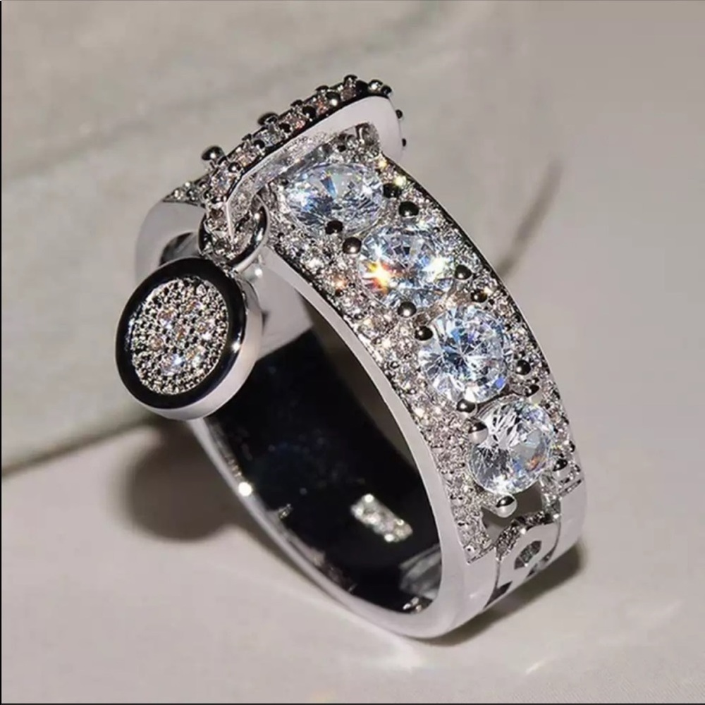 New 925 Sterling Silver Diamond Drop Ring